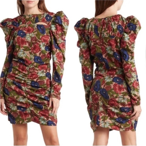 Walter Baker blue and red floral royal garden verlee cut out mini sheath dress - Picture 1 of 5